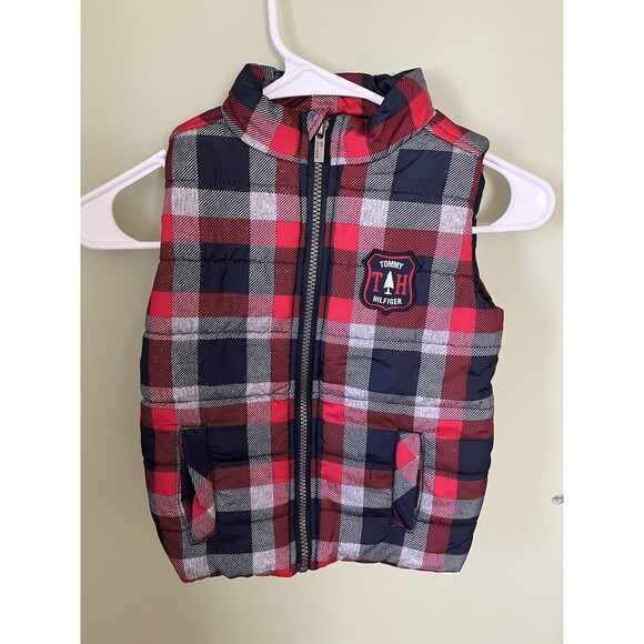 Tommy Hilfiger Boys Puffer Vest Plaid Zip Up Pockets Size 3T - Picture 1 of 5